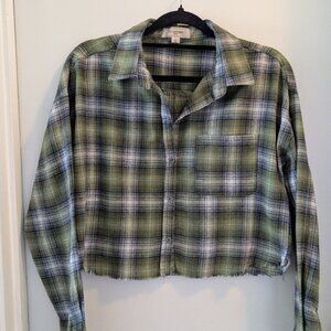 Green Plaid Cropped Shirt